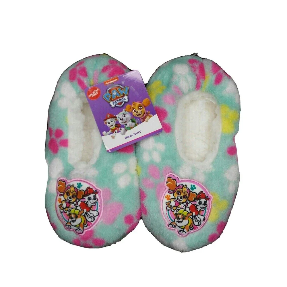 Paw Patrol Slippers Socks Teal Fuzzy Girls Toddler Non Skid 2t/3t & 3t/4t - Picture 2 of 4